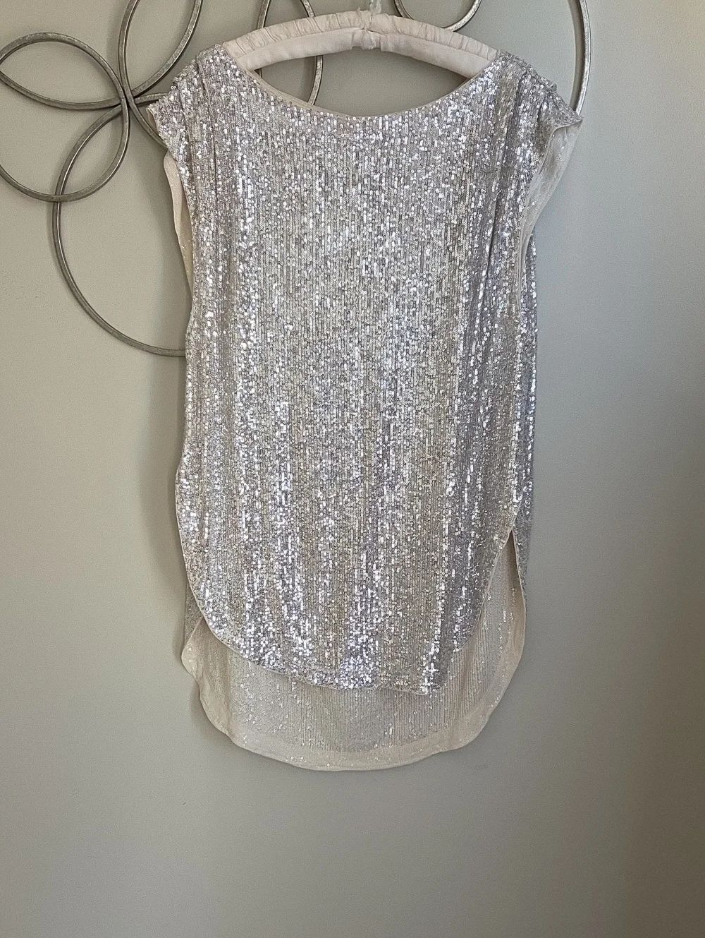 Free People Silver Sequin High Low Tunic Top